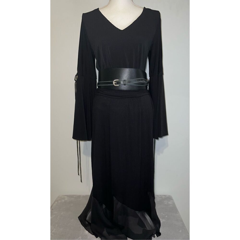 Women’s Gothic Whimsy Black Asymmetrical Hem Midi Skirt MEDIUM